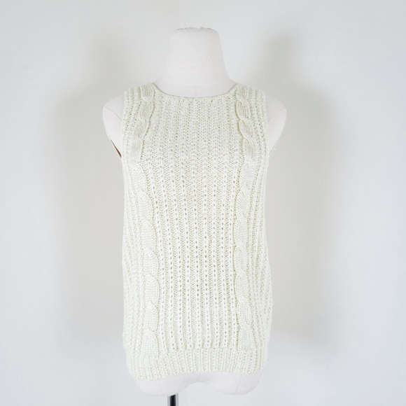 Butter Yellow Cable Knit Vest sleeveless sweater vest high neck muscle cut - Picture 9 of 12